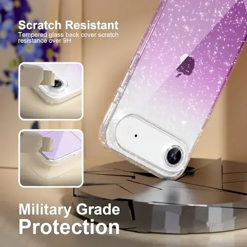 Choiche Compatible for iPhone 17 Air Case, Women Cute Clear Glitter Bling Sparkly Case, [1 x Diamond Camera Lens Protectors] [2 x Tempered Glass Screen Protectors] 6.5-inch (Glitter Clear/Purple) - 5