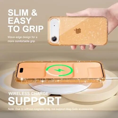 Choiche Compatible for iPhone 17 Air Case, Women Cute Clear Glitter Bling Sparkly Case, [1 x Diamond Camera Lens Protectors] [2 x Tempered Glass Screen Protectors] 6.5-inch (Glitter Gold) - 6