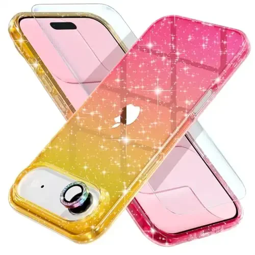 Choiche Compatible for iPhone 17 Air Case, Women Cute Clear Glitter Bling Sparkly Case, [1 x Diamond Camera Lens Protectors] [2 x Tempered Glass Screen Protectors] 6.5-inch (Glitter Gold/Pink) - 3
