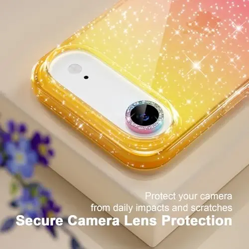 Choiche Compatible for iPhone 17 Air Case, Women Cute Clear Glitter Bling Sparkly Case, [1 x Diamond Camera Lens Protectors] [2 x Tempered Glass Screen Protectors] 6.5-inch (Glitter Gold/Pink) - 4