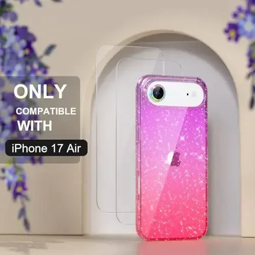 Choiche Compatible for iPhone 17 Air Case, Women Cute Clear Glitter Bling Sparkly Case, [1 x Diamond Camera Lens Protectors] [2 x Tempered Glass Screen Protectors] 6.5-inch (Glitter Purple/Pink) - 2