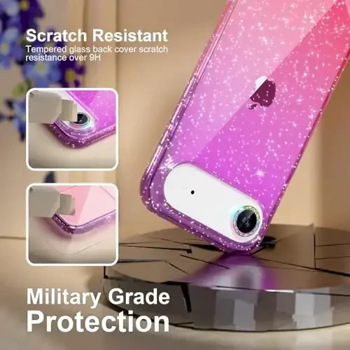 Choiche Compatible for iPhone 17 Air Case, Women Cute Clear Glitter Bling Sparkly Case, [1 x Diamond Camera Lens Protectors] [2 x Tempered Glass Screen Protectors] 6.5-inch (Glitter Purple/Pink) - 5