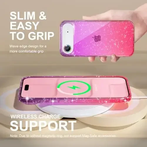 Choiche Compatible for iPhone 17 Air Case, Women Cute Clear Glitter Bling Sparkly Case, [1 x Diamond Camera Lens Protectors] [2 x Tempered Glass Screen Protectors] 6.5-inch (Glitter Purple/Pink) - 6
