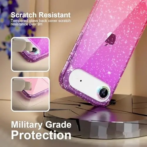 Choiche Compatible for iPhone 17 Air Case, Women Cute Clear Glitter Bling Sparkly Case, [1 x Diamond Camera Lens Protectors] [2 x Tempered Glass Screen Protectors] 6.5-inch (Glitter Purple/Pink) - 5
