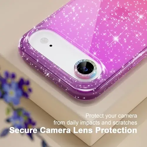 Choiche Compatible for iPhone 17 Air Case, Women Cute Clear Glitter Bling Sparkly Case, [1 x Diamond Camera Lens Protectors] [2 x Tempered Glass Screen Protectors] 6.5-inch (Glitter Purple/Pink) - 3