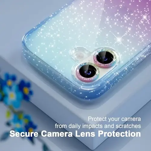 Choiche Compatible for iPhone 17 Case, Women Cute Clear Glitter Bling Sparkly Case, [2 x Diamond Camera Lens Protectors] [2 x Tempered Glass Screen Protectors] 6.3-inch (Glitter Blue/Purple) - 5