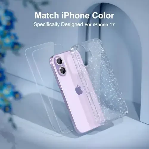 Choiche Compatible for iPhone 17 Case, Women Cute Clear Glitter Bling Sparkly Case, [2 x Diamond Camera Lens Protectors] [2 x Tempered Glass Screen Protectors] 6.3-inch (Glitter Clear) - 7