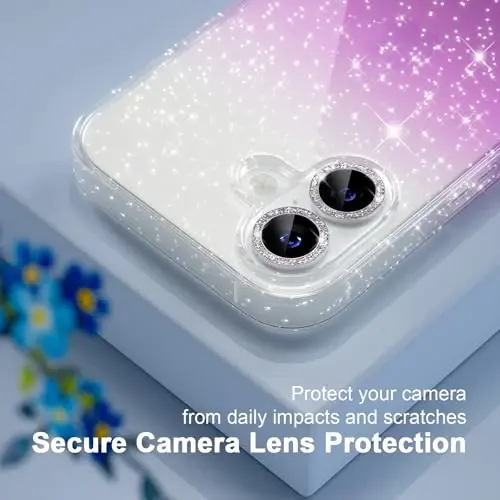 Choiche Compatible for iPhone 17 Case, Women Cute Clear Glitter Bling Sparkly Case, [2 x Diamond Camera Lens Protectors] [2 x Tempered Glass Screen Protectors] 6.3-inch (Glitter Clear/Purple) - 5