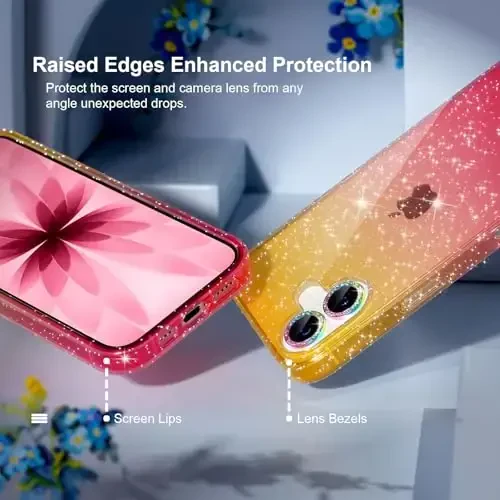 Choiche Compatible for iPhone 17 Case, Women Cute Clear Glitter Bling Sparkly Case, [2 x Diamond Camera Lens Protectors] [2 x Tempered Glass Screen Protectors] 6.3-inch (Glitter Gold/Pink) - CHOICHE (1)