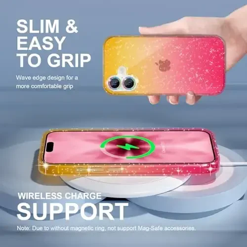 Choiche Compatible for iPhone 17 Case, Women Cute Clear Glitter Bling Sparkly Case, [2 x Diamond Camera Lens Protectors] [2 x Tempered Glass Screen Protectors] 6.3-inch (Glitter Gold/Pink) - 3