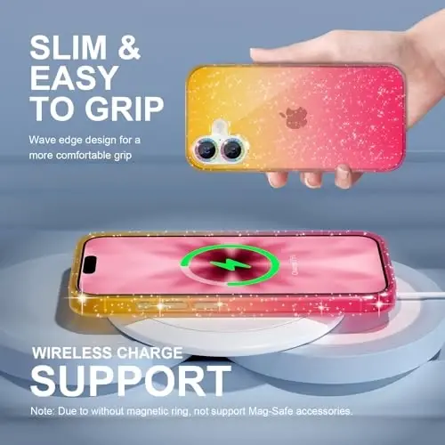 Choiche Compatible for iPhone 17 Case, Women Cute Clear Glitter Bling Sparkly Case, [2 x Diamond Camera Lens Protectors] [2 x Tempered Glass Screen Protectors] 6.3-inch (Glitter Gold/Pink) - 3