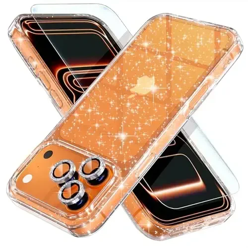 Choiche Compatible for iPhone 17 Pro Case, Women Cute Clear Glitter Bling Sparkly Case, [3 x Diamond Camera Lens Protectors] [2 x Tempered Glass Screen Protectors] 6.3-inch (Glitter Clear) - 1