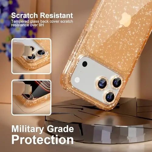 Choiche Compatible for iPhone 17 Pro Case, Women Cute Clear Glitter Bling Sparkly Case, [3 x Diamond Camera Lens Protectors] [2 x Tempered Glass Screen Protectors] 6.3-inch (Glitter Gold) - 5