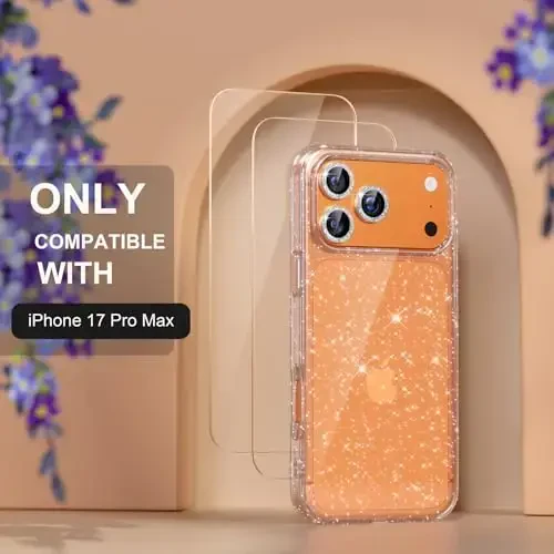 Choiche Compatible for iPhone 17 Pro Max Case, Women Cute Clear Glitter Bling Sparkly Case, [3 x Diamond Camera Lens Protectors] [2 x Tempered Glass Screen Protectors] 6.9-inch (Glitter Clear) - 2