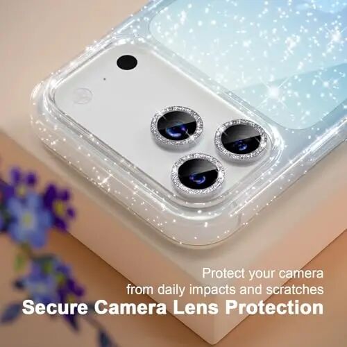 Choiche Compatible for iPhone 17 Pro Max Case, Women Cute Clear Glitter Bling Sparkly Case, [3 x Diamond Camera Lens Protectors] [2 x Tempered Glass Screen Protectors] 6.9-inch (Glitter Clear/Blue) - 3