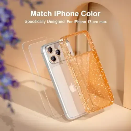 Choiche Compatible for iPhone 17 Pro Max Case, Women Cute Clear Glitter Bling Sparkly Case, [3 x Diamond Camera Lens Protectors] [2 x Tempered Glass Screen Protectors] 6.9-inch (Glitter Gold) - 7
