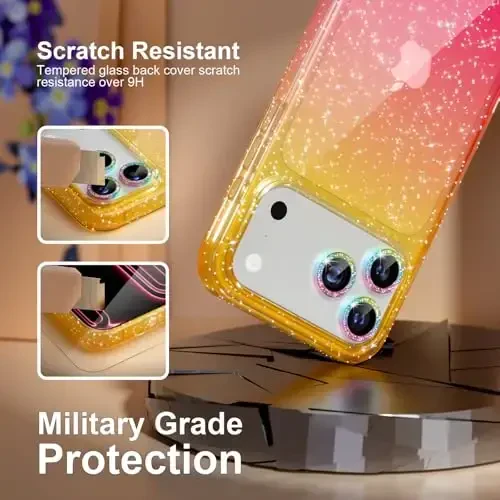Choiche Compatible for iPhone 17 Pro Max Case, Women Cute Clear Glitter Bling Sparkly Case, [3 x Diamond Camera Lens Protectors] [2 x Tempered Glass Screen Protectors] 6.9-inch (Glitter Gold/Pink) - 5
