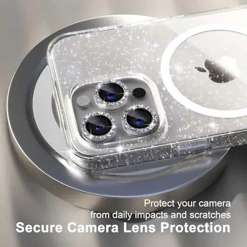 Choiche for iPhone 15 Pro Max Case Magnetic, Women Clear Glitter Bling Sparkly Case, [3xDiamond Camera Lens Protectors] [2xTempered Glass Screen Protectors] [Compatible MagSafe] (Glitter Clear) - 3