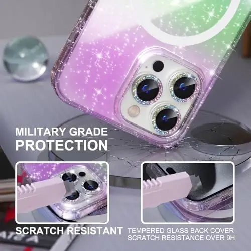 Choiche for iPhone 15 Pro Max Case Magnetic, Women Clear Glitter Bling Sparkly Case, [3xDiamond Camera Lens Protectors] [2xTempered Glass Screen Protectors] [Compatible MagSafe] (Glitter Colorful) - 5