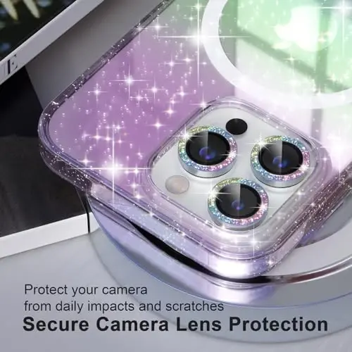 Choiche for iPhone 15 Pro Max Case Magnetic, Women Clear Glitter Bling Sparkly Case, [3xDiamond Camera Lens Protectors] [2xTempered Glass Screen Protectors] [Compatible MagSafe] (Glitter Colorful) - 3