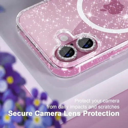Choiche for iPhone 16 Case Magnetic, Women Clear Glitter Bling Sparkly Case, [2xDiamond Camera Lens Protectors] [2xTempered Glass Screen Protectors] [Compatible MagSafe] 6.1