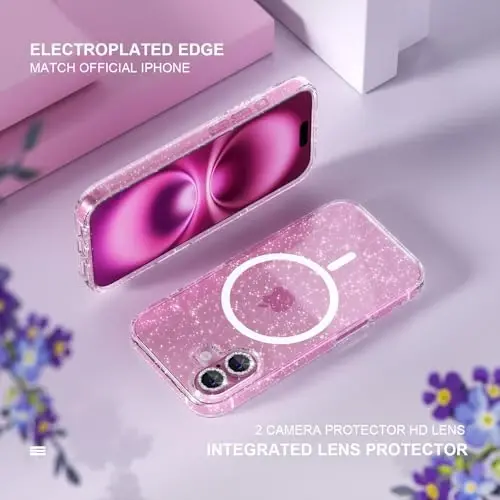 Choiche for iPhone 16 Plus Case Magnetic, Women Clear Glitter Bling Sparkly Case, [2xDiamond Camera Lens Protectors] [2xTempered Glass Screen Protectors] [Compatible MagSafe] 6.7