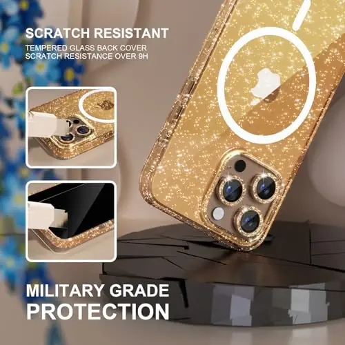 Choiche for iPhone 16 Pro Case Magnetic, Women Clear Glitter Bling Sparkly Case, [3xDiamond Camera Lens Protectors] [2xTempered Glass Screen Protectors] [Compatible MagSafe] 6.3