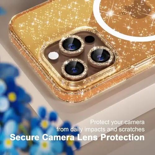 Choiche for iPhone 16 Pro Case Magnetic, Women Clear Glitter Bling Sparkly Case, [3xDiamond Camera Lens Protectors] [2xTempered Glass Screen Protectors] [Compatible MagSafe] 6.3