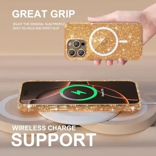 Choiche for iPhone 16 Pro Case Magnetic, Women Clear Glitter Bling Sparkly Case, [3xDiamond Camera Lens Protectors] [2xTempered Glass Screen Protectors] [Compatible MagSafe] 6.3