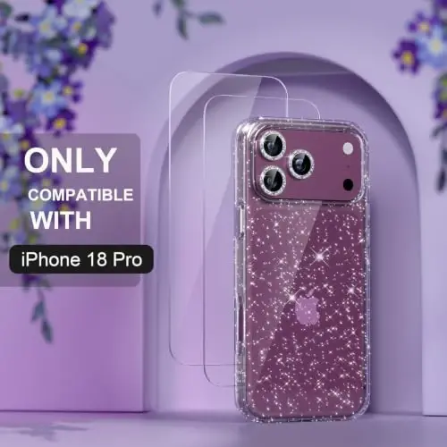 Choiche for iPhone 18 Pro Case Clear Women Girly (Glitter Clear) | Cute Glitter Bling Sparkly Phone Case, [3 x Diamond Camera Lens Protectors] [2 x Tempered Glass Screen Protectors] 6.3-inch - 2