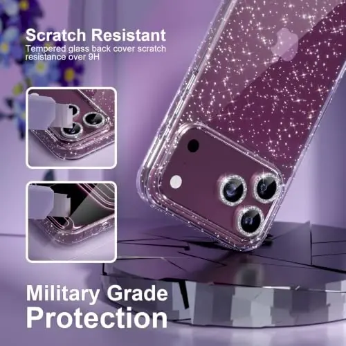Choiche for iPhone 18 Pro Case Clear Women Girly (Glitter Clear) | Cute Glitter Bling Sparkly Phone Case, [3 x Diamond Camera Lens Protectors] [2 x Tempered Glass Screen Protectors] 6.3-inch - 5
