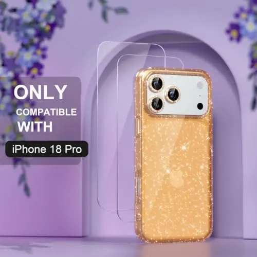 Choiche for iPhone 18 Pro Case Clear Women Girly (Glitter Gold) | Cute Glitter Bling Sparkly Phone Case, [3 x Diamond Camera Lens Protectors] [2 x Tempered Glass Screen Protectors] 6.3-inch - Choiche (1)