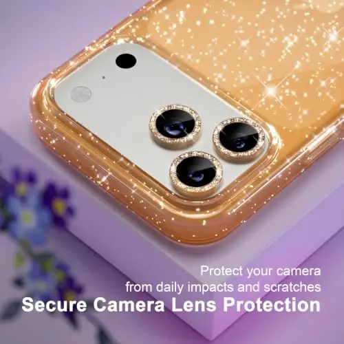 Choiche for iPhone 18 Pro Case Clear Women Girly (Glitter Gold) | Cute Glitter Bling Sparkly Phone Case, [3 x Diamond Camera Lens Protectors] [2 x Tempered Glass Screen Protectors] 6.3-inch - 3