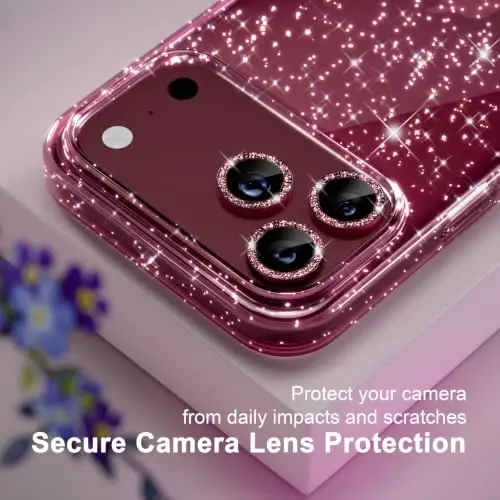 Choiche for iPhone 18 Pro Case Clear Women (Glitter Burgundy) | Cute Glitter Bling Sparkly Phone Case, [3 x Diamond Camera Lens Protectors] [2 x Tempered Glass Screen Protectors] 6.3-inch - 3