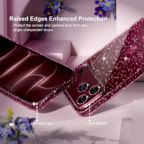 Choiche for iPhone 18 Pro Case Clear Women (Glitter Burgundy) | Cute Glitter Bling Sparkly Phone Case, [3 x Diamond Camera Lens Protectors] [2 x Tempered Glass Screen Protectors] 6.3-inch - 4