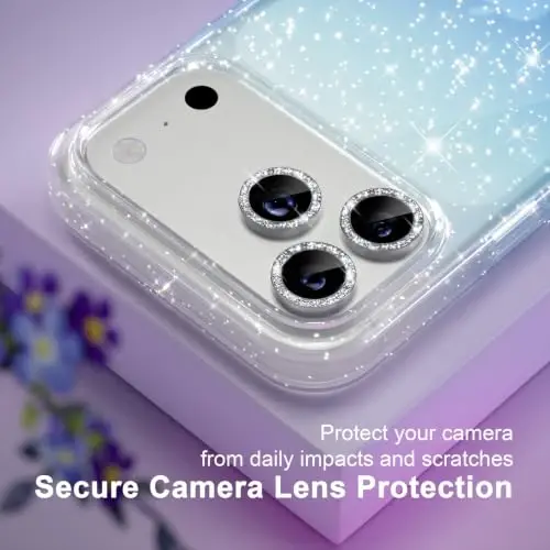 Choiche for iPhone 18 Pro Case Clear Women (Glitter Clear/Blue) | Cute Glitter Bling Sparkly Phone Case, [3 x Diamond Camera Lens Protectors] [2 x Tempered Glass Screen Protectors] 6.3-inch - 3