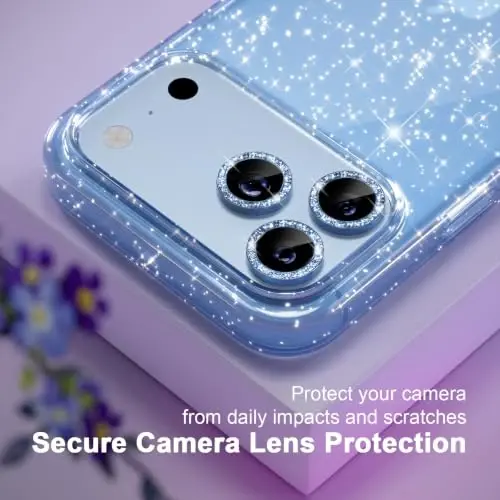 Choiche for iPhone 18 Pro Case Clear Women (Glitter Glacier Blue) | Cute Glitter Bling Sparkly Phone Case, [3 x Diamond Camera Lens Protectors] [2 x Tempered Glass Screen Protectors] 6.3-inch - 3