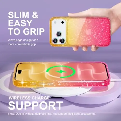 Choiche for iPhone 18 Pro Case Clear Women (Glitter Gold/Pink) | Cute Glitter Bling Sparkly Phone Case, [3 x Diamond Camera Lens Protectors] [2 x Tempered Glass Screen Protectors] 6.3-inch - 6