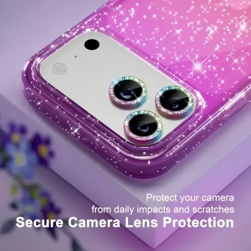 Choiche for iPhone 18 Pro Case Clear Women (Glitter Purple/Pink) | Cute Glitter Bling Sparkly Phone Case, [3 x Diamond Camera Lens Protectors] [2 x Tempered Glass Screen Protectors] 6.3-inch - 3
