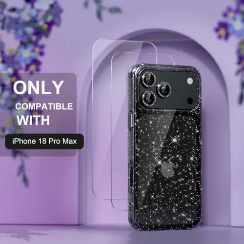 Choiche for iPhone 18 Pro Max Case Clear Women Girly (Glitter Black) | Cute Glitter Bling Sparkly Phone Case, [3 x Diamond Camera Lens Protectors] [2 x Tempered Glass Screen Protectors] 6.9-inch - Choiche (1)