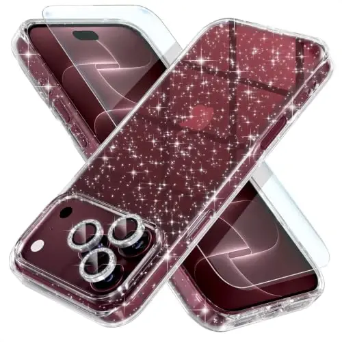 Choiche for iPhone 18 Pro Max Case Clear Women Girly (Glitter Clear) | Cute Glitter Bling Sparkly Phone Case, [3 x Diamond Camera Lens Protectors] [2 x Tempered Glass Screen Protectors] 6.9-inch - 1