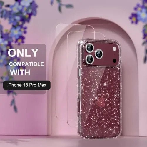 Choiche for iPhone 18 Pro Max Case Clear Women Girly (Glitter Clear) | Cute Glitter Bling Sparkly Phone Case, [3 x Diamond Camera Lens Protectors] [2 x Tempered Glass Screen Protectors] 6.9-inch - Choiche (1)