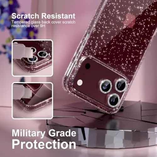Choiche for iPhone 18 Pro Max Case Clear Women Girly (Glitter Clear) | Cute Glitter Bling Sparkly Phone Case, [3 x Diamond Camera Lens Protectors] [2 x Tempered Glass Screen Protectors] 6.9-inch - 5