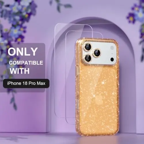 Choiche for iPhone 18 Pro Max Case Clear Women Girly (Glitter Gold) | Cute Glitter Bling Sparkly Phone Case, [3 x Diamond Camera Lens Protectors] [2 x Tempered Glass Screen Protectors] 6.9-inch - Choiche (1)