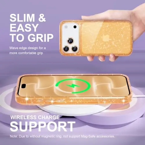 Choiche for iPhone 18 Pro Max Case Clear Women Girly (Glitter Gold) | Cute Glitter Bling Sparkly Phone Case, [3 x Diamond Camera Lens Protectors] [2 x Tempered Glass Screen Protectors] 6.9-inch - 6