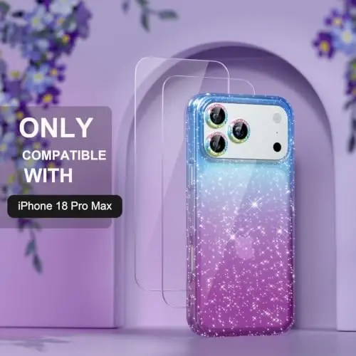 Choiche for iPhone 18 Pro Max Case Clear Women (Glitter Blue/Purple) | Cute Glitter Bling Sparkly Phone Case, [3 x Diamond Camera Lens Protectors] [2 x Tempered Glass Screen Protectors] 6.9-inch - 2