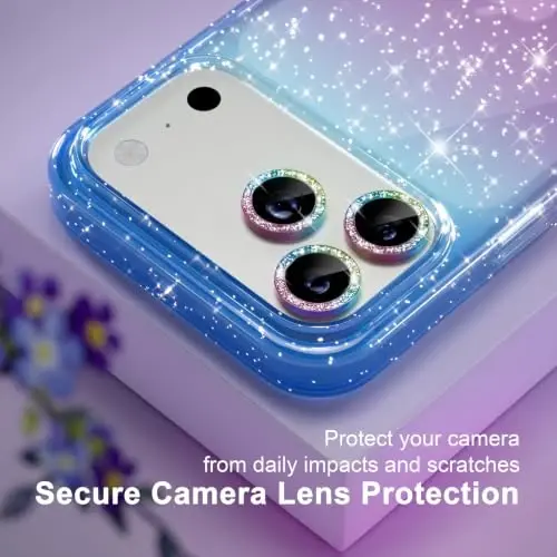 Choiche for iPhone 18 Pro Max Case Clear Women (Glitter Blue/Purple) | Cute Glitter Bling Sparkly Phone Case, [3 x Diamond Camera Lens Protectors] [2 x Tempered Glass Screen Protectors] 6.9-inch - 3