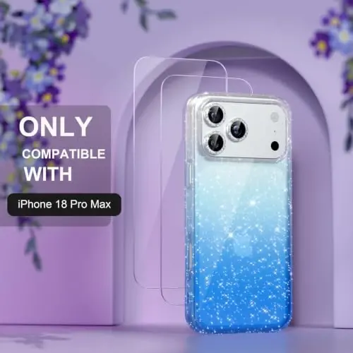 Choiche for iPhone 18 Pro Max Case Clear Women (Glitter Clear/Blue) | Cute Glitter Bling Sparkly Phone Case, [3 x Diamond Camera Lens Protectors] [2 x Tempered Glass Screen Protectors] 6.9-inch - 2