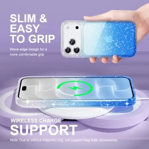 Choiche for iPhone 18 Pro Max Case Clear Women (Glitter Clear/Blue) | Cute Glitter Bling Sparkly Phone Case, [3 x Diamond Camera Lens Protectors] [2 x Tempered Glass Screen Protectors] 6.9-inch - 6