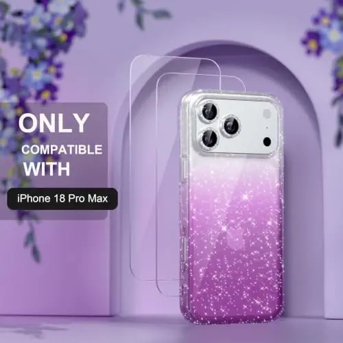 Choiche for iPhone 18 Pro Max Case Clear Women (Glitter Clear/Purple) | Cute Glitter Bling Sparkly Phone Case, [3 x Diamond Camera Lens Protectors] [2 x Tempered Glass Screen Protectors] 6.9-inch - Choiche (1)